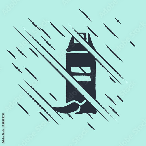 Black Pepper spray icon isolated on green background. OC gas. Capsicum self defense aerosol. Glitch style. Vector Illustration