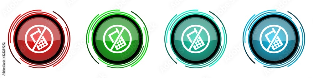 No phone round glossy vector icons, set of buttons for webdesign, internet and mobile phone applications in four colors options isolated on white background No phone round glossy vector icons, set of buttons for webdesign, internet and mobile phone applications in four colors options isolated on white background