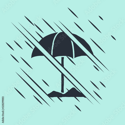 Black Sun protective umbrella for beach icon isolated on green background. Large parasol for outdoor space. Beach umbrella. Glitch style. Vector Illustration