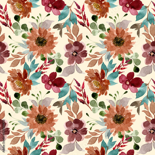 brown flower bloosom watercolor seamless pattern photo