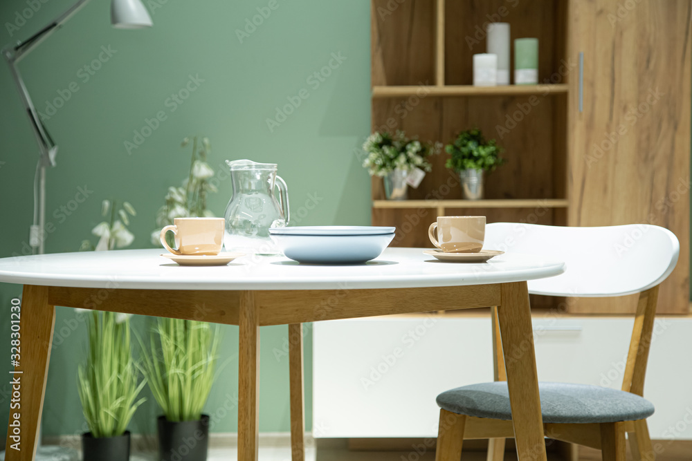 Modern kitchen interior in a store in a shopping center. Modern kitchen interior in a store in a shopping center.