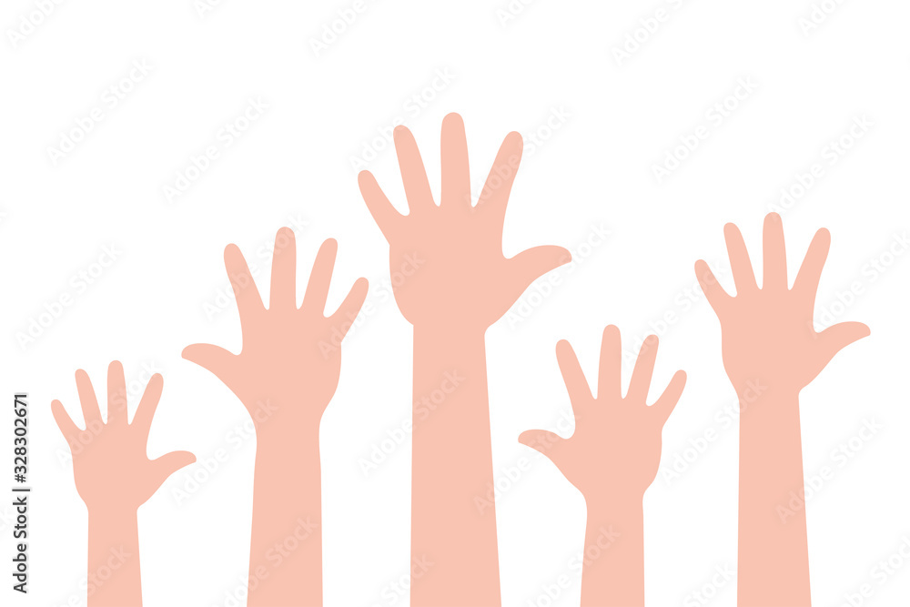 Vector holds up the hand. Hands raised in the sky Voting concept.