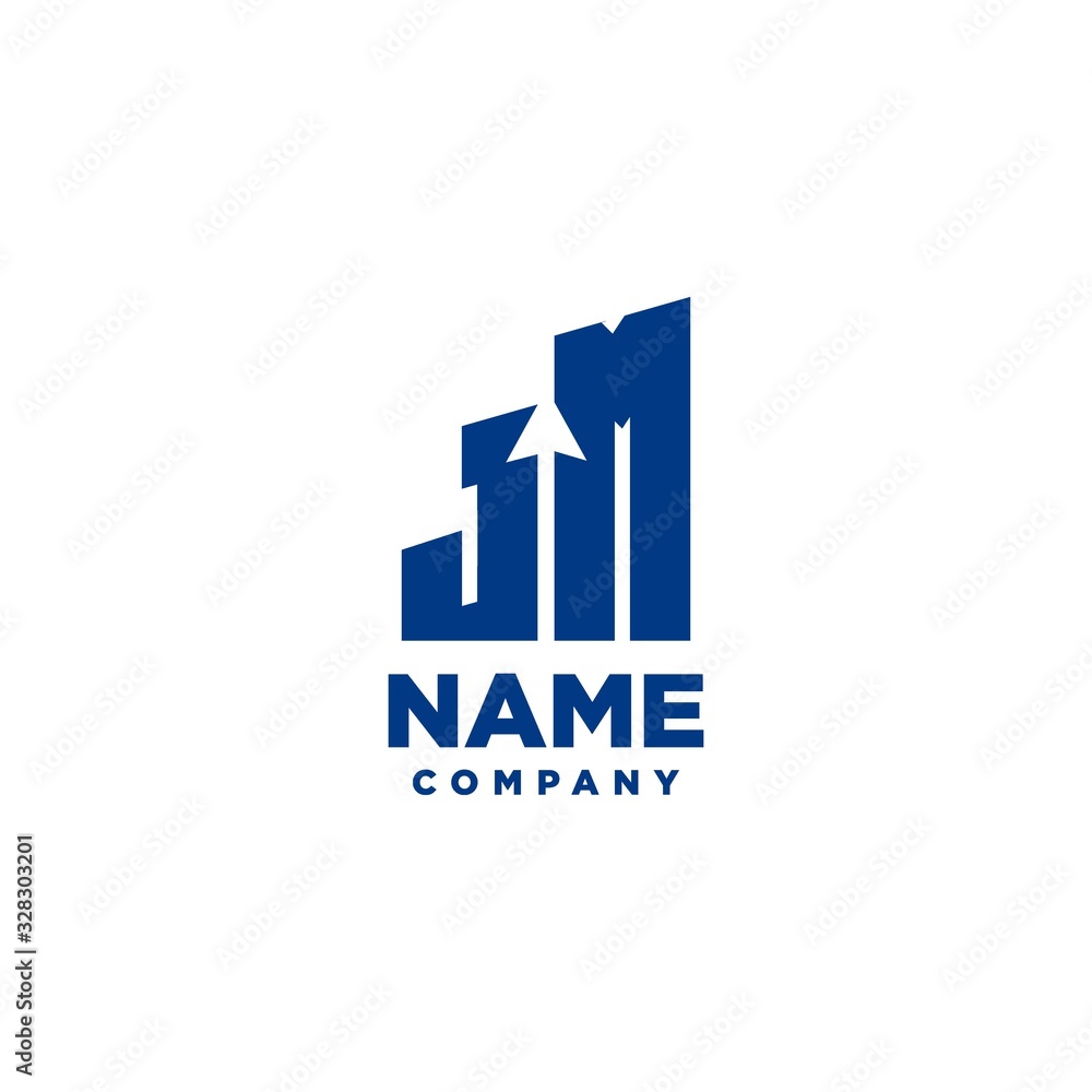 JM monogram logo with a negative space style arrow up design template JM monogram logo with a negative space style arrow up design template