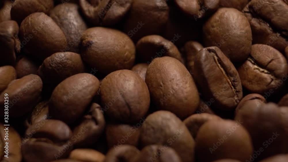 Close up Coffee Beans Tracking Shot Fallen Out Of Bag Close up Coffee Beans Tracking Shot Fallen Out Of Bag