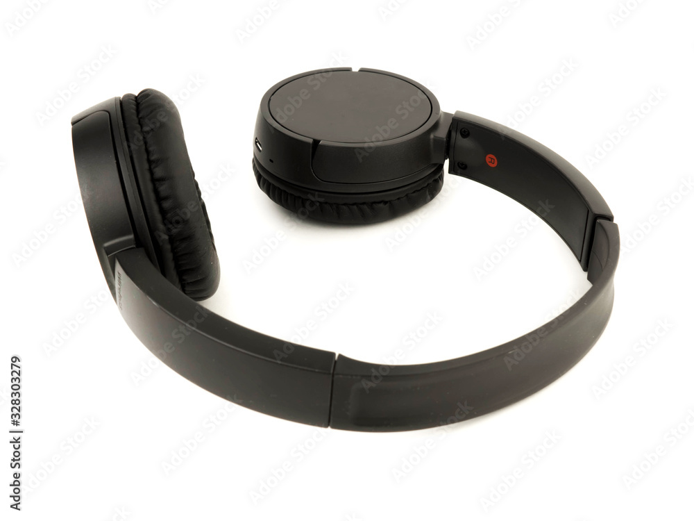 black wireless headphones insulated on a white background black wireless headphones insulated on a white background
