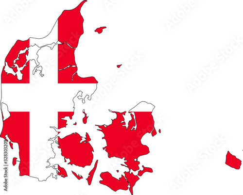 Vector Illustration of the Combined Map and Flag of Denmark