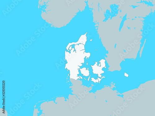 Vector Illustration of the White Map of Denmark with Surrounding Terrain