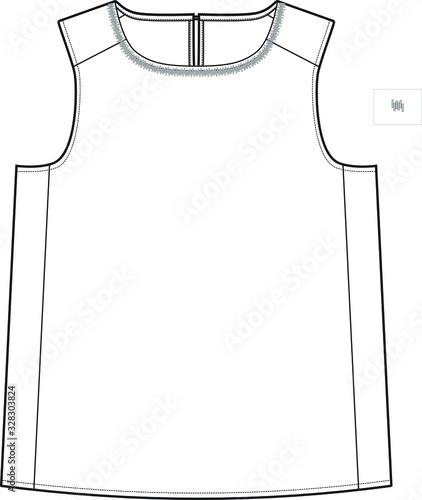 womens top fashion flat technical drawing template. rhinestone-trimmed round neck T-shirt