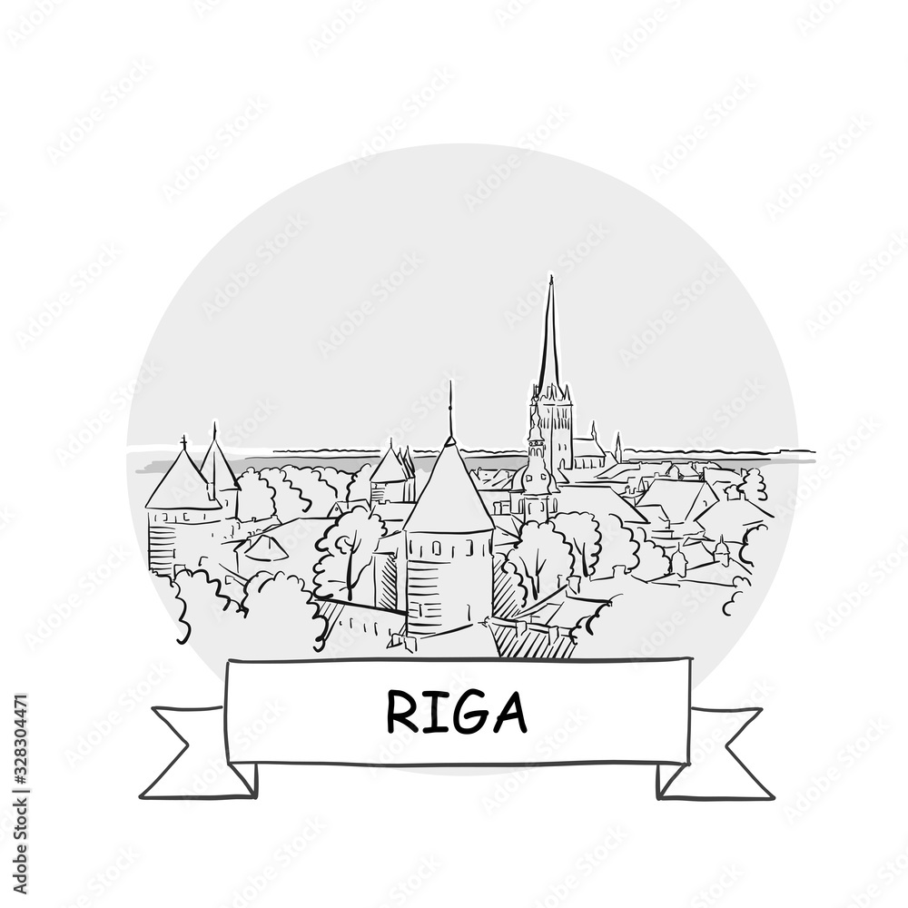 Naklejka premium Riga Cityscape Vector Sign