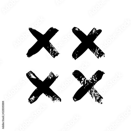 Multiplication and cross sign icon of ink brushstrokes. X Vector grunge punctuation mark At symbol