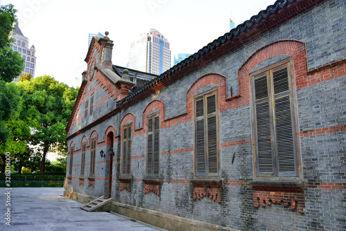 A close-up of the old folk buildings in Shanghai, China