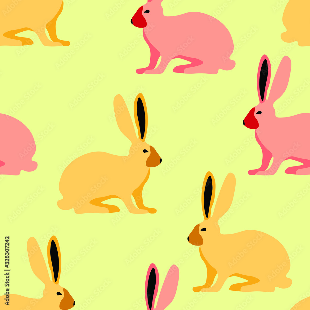 Rabbits, easter, animal , fashion vector seamless pattern . Concept for wallpaper, wrapping paper, cards , print 
