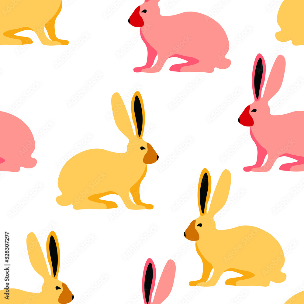 Rabbits, easter , animal , fashion vector seamless pattern on white background. Concept for wallpaper, wrapping paper, textile ,cards Rabbits, easter , animal , fashion vector seamless pattern on white background. Concept for wallpaper, wrapping paper, textile ,cards