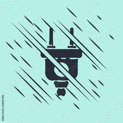 Black Electric plug icon isolated on green background. Concept of connection and disconnection of the electricity. Glitch style. Vector Illustration