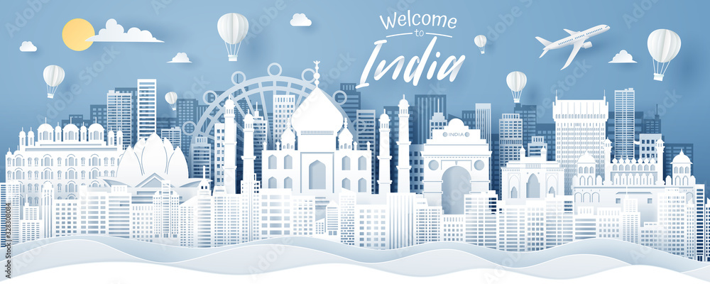 Paper cut of India landmark, travel and tourism concept.