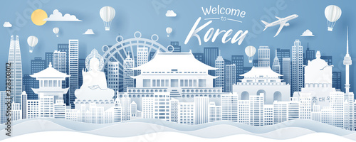 Paper cut of Korea landmark, travel and tourism concept, eps 10 vector.