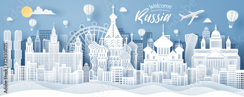 Paper cut of Russia landmark, travel and tourism concept, eps 10 vector.