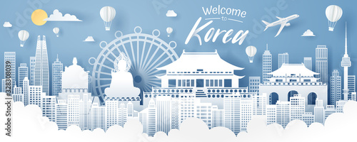 Paper cut of Korea landmark, travel and tourism concept, eps 10 vector.