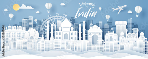 Paper cut of India landmark, travel and tourism concept.
