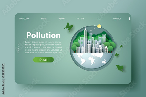 Green earth of ecology city, environment information template for pollution banners design.