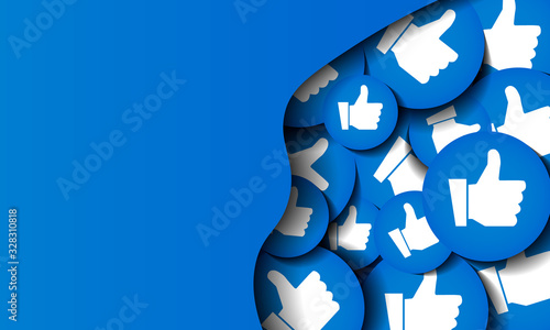 Blue background with elements of social media networks. Vector cut paper cover.