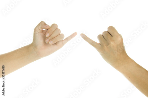 hand in sign to pinky swear on white background