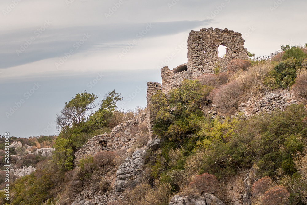 ruines from medieval Byzantine 13th century in Paleochora, Kythira, Greece