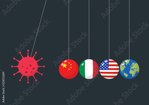 Coronavirus concept Balancing Balls Newtons Cradle