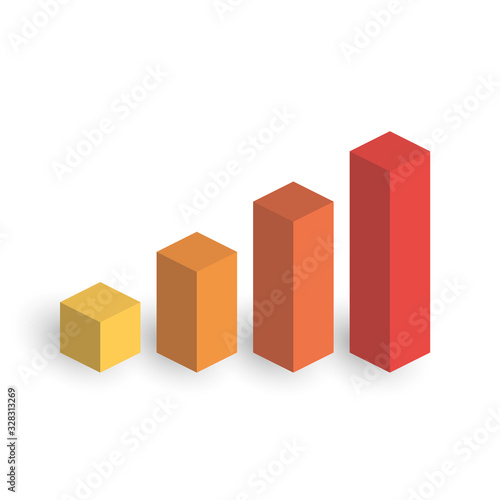 Bar chart of 4 growing columns. 3D isometric colorful vector graph. Economical growth, increase or success theme