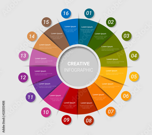 Infographic design template with numbers 16 option for Presentation infographic, Timeline infographics, steps or processes. Vector illustration.