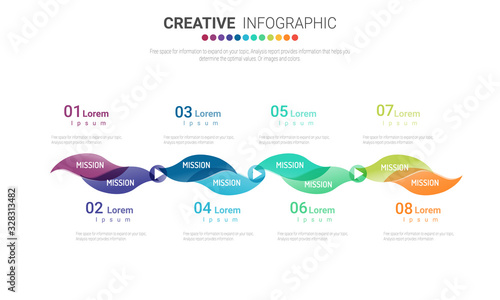 Infographic design template with numbers 8 option for Presentation infographic, Timeline infographics, steps or processes. Vector illustration.
