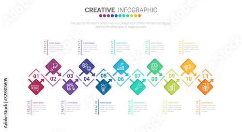 Infographic design template with numbers 11 option for Presentation infographic, Timeline infographics, steps or processes. Vector illustration.