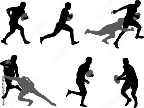 rugby players silhouettes set - vector