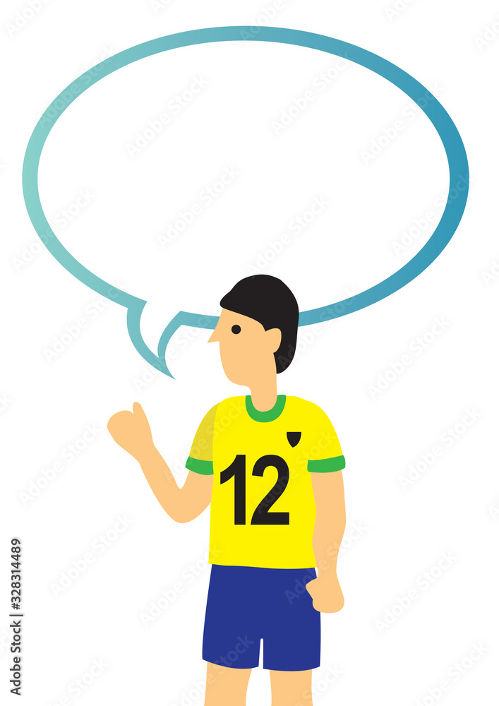 Soccer player with an empty speech bubble. Vector illustration.