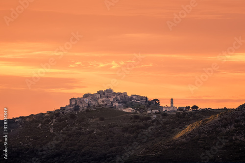 Sun setting over Sant Antonino in Corsica