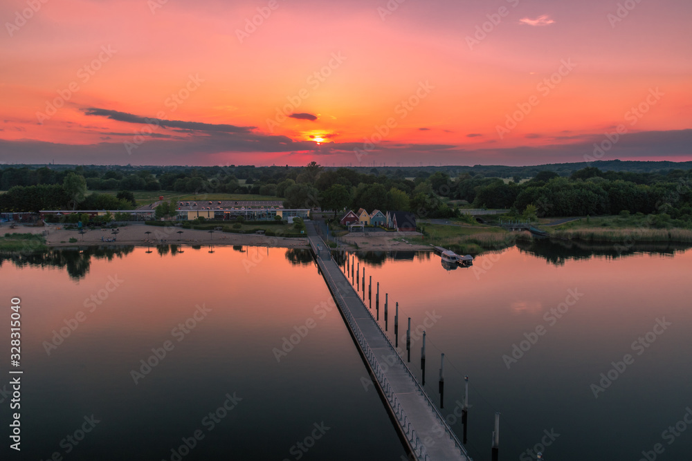 sunset on the lake, pegelturm Bitterfeld