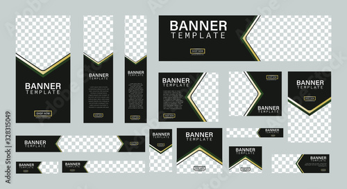 set of creative web banners of standard size with a place for photos. Business ad banner. Vertical, horizontal and square template. vector illustration EPS 10