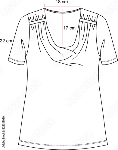 cowl neck t shirt. Women's Top Fashion Flat Sketch. Apparel template