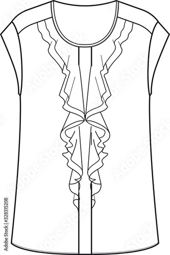 ruffled cap-sleeve top. Apparel template, frill detail