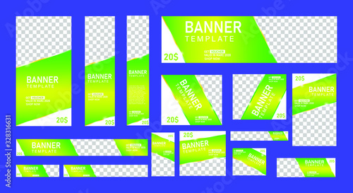 set of creative web banners of standard size with a place for photos. Business ad banner. Vertical, horizontal and square template. vector illustration EPS 10