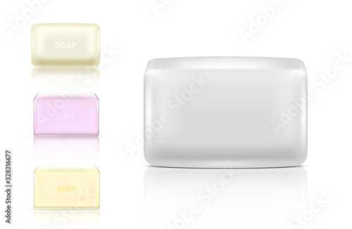 3D Mock up Realistic Soap Bar Cosmetic Packaging Paper Wrap or Plastic Pack for Advertising Design Background Illustration