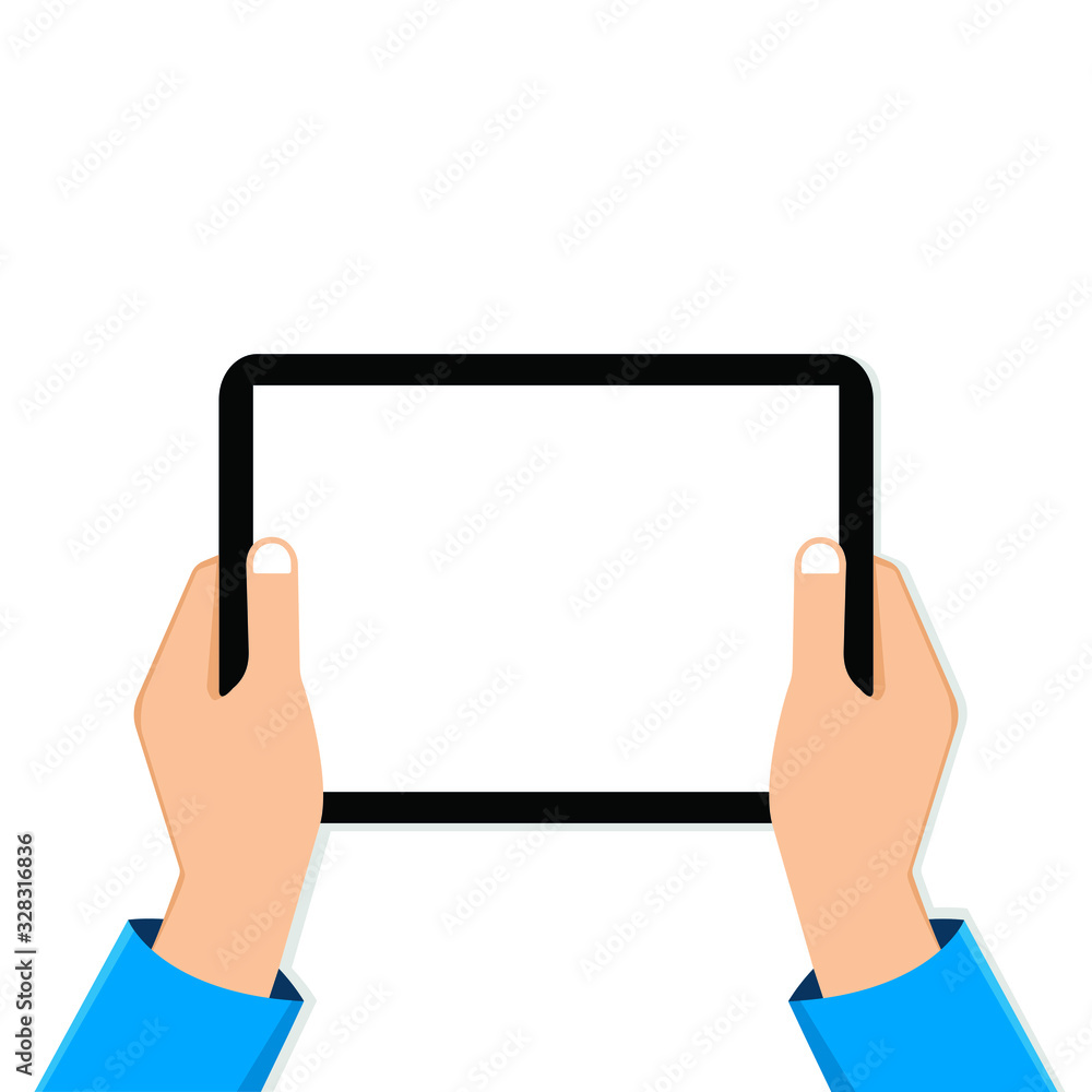 Tablet computer in hands on a white background. Tablet blank screen. Vector EPS 10 Tablet computer in hands on a white background. Tablet blank screen. Vector EPS 10