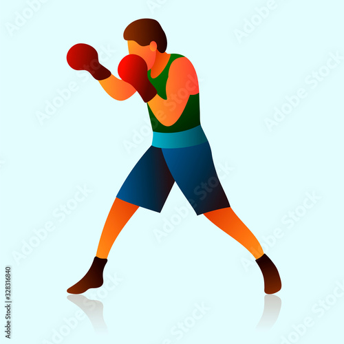 Flat boxer vector illustration isolated on a blue background.