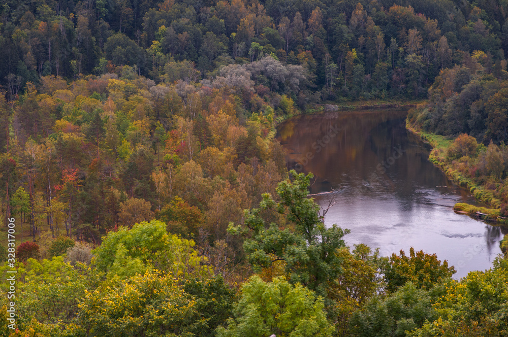 Fototapeta premium River Gauja and forest surrounding Sigulda Medieval Castle