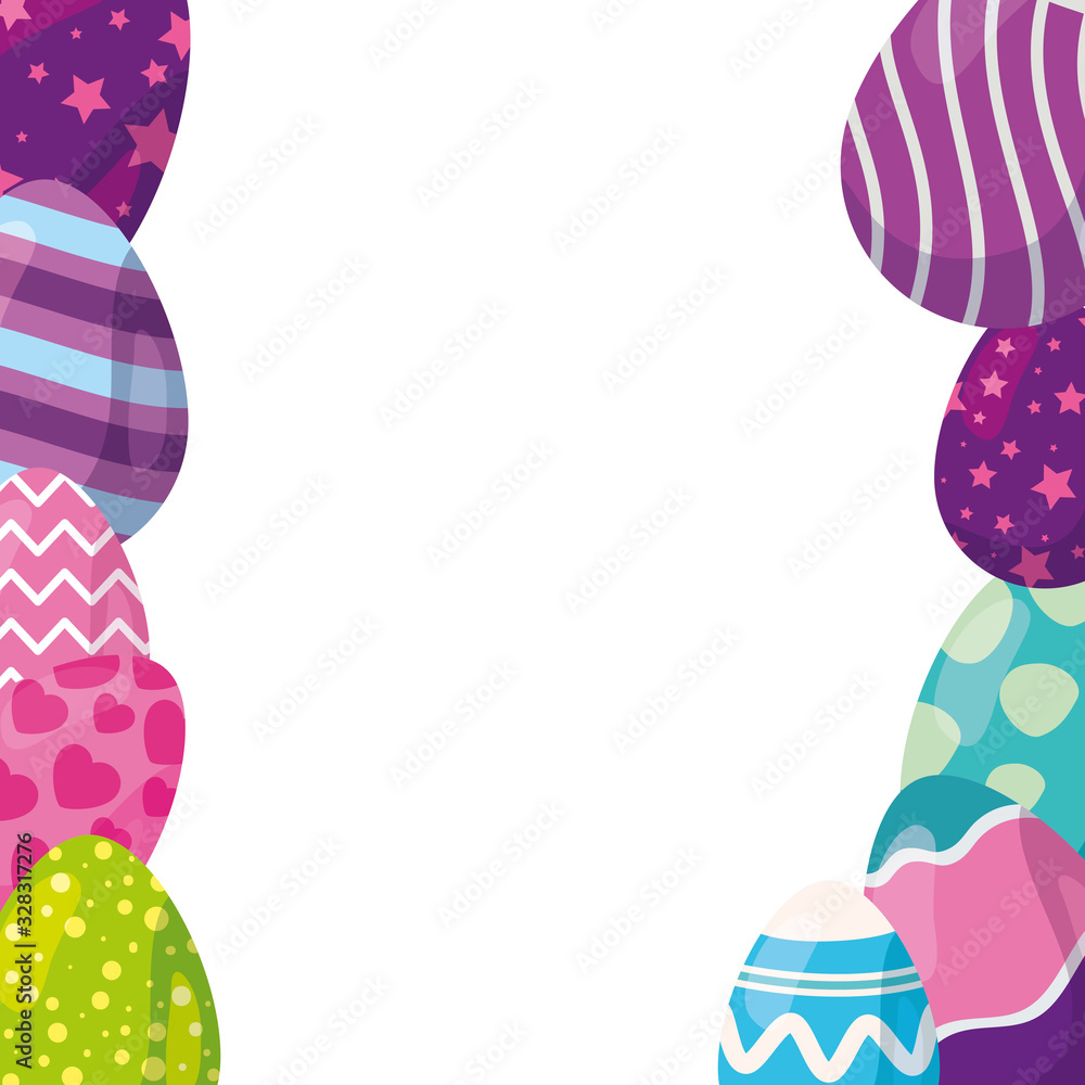 frame of cute eggs easter decorated vector illustration designicon