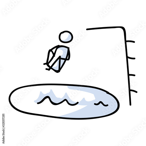 Quadro em tela Cute stick figure cannonball into pool board vector clipart