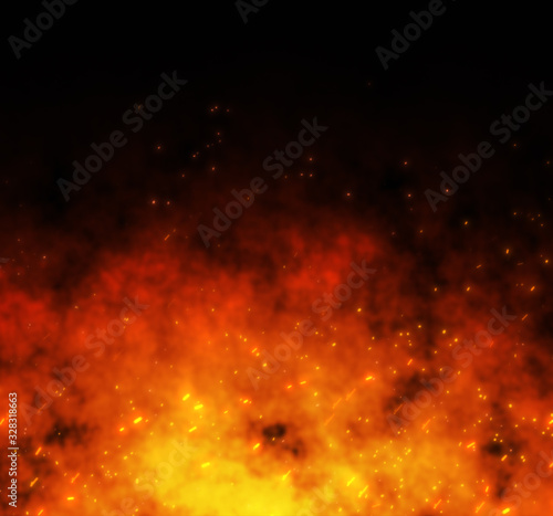 Fire ember particles over black background. Fire sparks background. Abstract dark glitter fire particles lights.