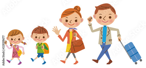 旅行・帰省する4人家族