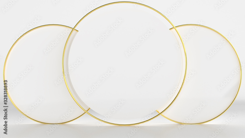 3D Rendering Of White And Gold Color With Minimal And Abstract Background. Mockup Stage Show With Shape And Geometry. 3D Rendering Of White And Gold Color With Minimal And Abstract Background. Mockup Stage Show With Shape And Geometry.