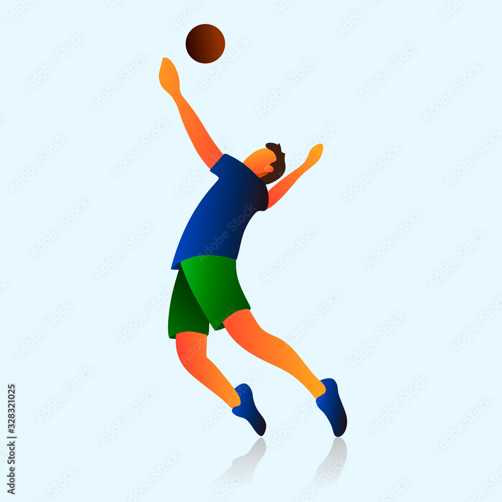 Flat volleyball player vector illustration Isolated on a blue background.